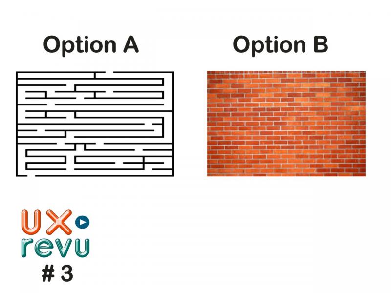 Option A shows a maze, Option B shows a brick wall